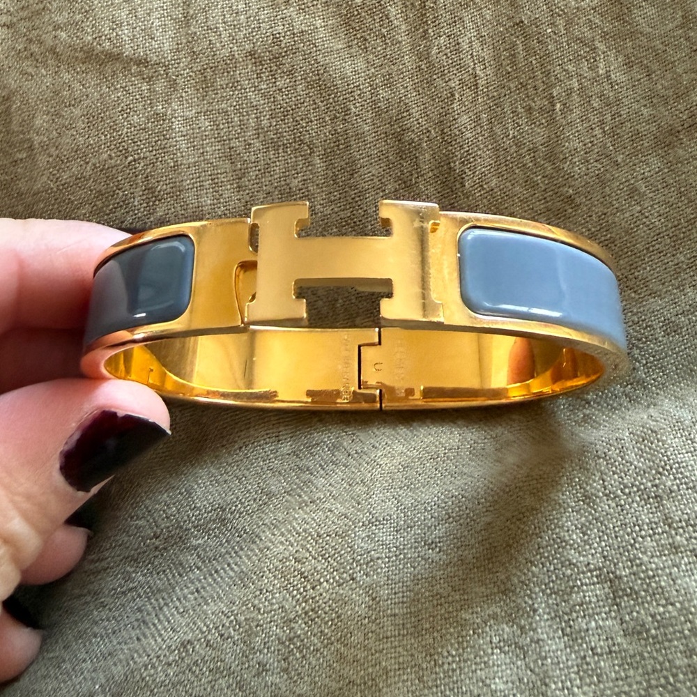 Hermes Clic H Bracelet - gold plated - blue gray enamel
